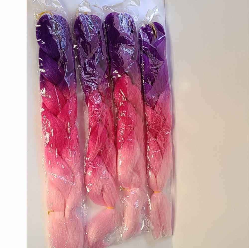 Jumbo Braids Ombre Braiding Hair Purple/Pink Synthetic 24 inch 4 pcs